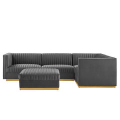 Sanguine Gray 5-Piece Channel Tufted Performance Velvet Right-Facing Modular Sectional Sofa - Ornate Home