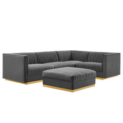 Sanguine Gray 5-Piece Channel Tufted Performance Velvet Right-Facing Modular Sectional Sofa - Ornate Home