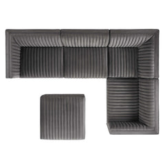 Sanguine Gray 5-Piece Channel Tufted Performance Velvet Right-Facing Modular Sectional Sofa - Ornate Home