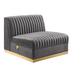 Sanguine Gray 5-Piece Channel Tufted Performance Velvet Right-Facing Modular Sectional Sofa - Ornate Home