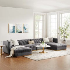 Sanguine Gray 6-Piece Channel Tufted Performance Velvet Modular Sectional Sofa - Ornate Home