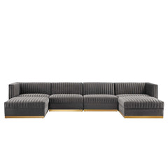 Sanguine Gray 6-Piece Channel Tufted Performance Velvet Modular Sectional Sofa - Ornate Home