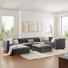 Sanguine Gray 7-Piece Channel Tufted Performance Velvet Right-Facing Modular Sectional Sofa - Ornate Home
