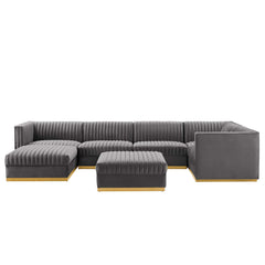 Sanguine Gray 7-Piece Channel Tufted Performance Velvet Right-Facing Modular Sectional Sofa - Ornate Home