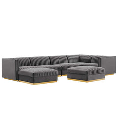 Sanguine Gray 7-Piece Channel Tufted Performance Velvet Right-Facing Modular Sectional Sofa - Ornate Home