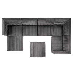 Sanguine Gray 7-Piece Channel Tufted Performance Velvet Right-Facing Modular Sectional Sofa - Ornate Home