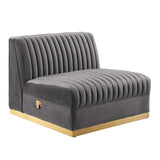 Sanguine Gray Channel Tufted Performance Velvet 3-Seat Modular Sectional Sofa - Ornate Home
