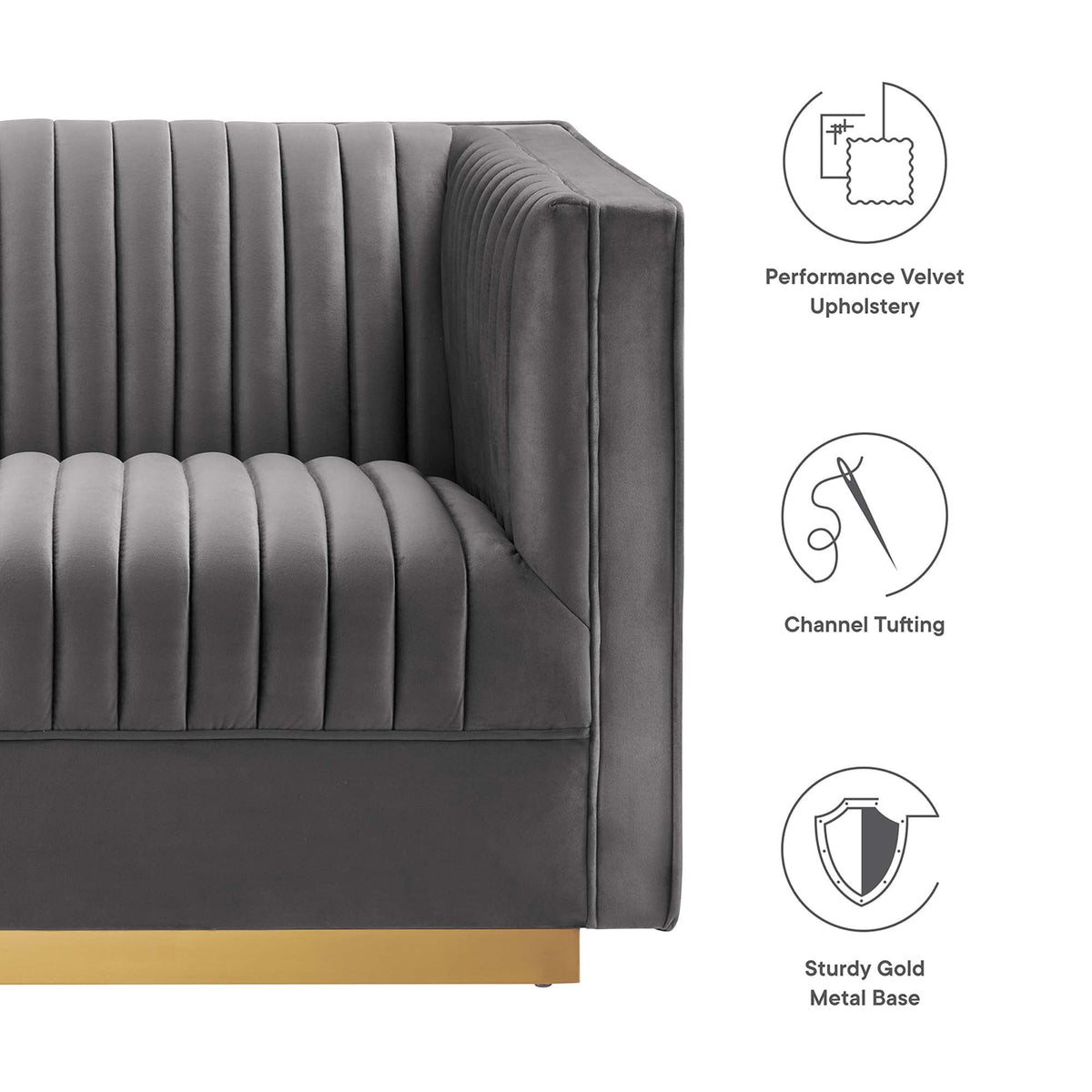 Sanguine Gray Channel Tufted Performance Velvet 3-Seat Modular Sectional Sofa - Ornate Home