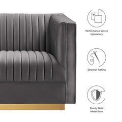 Sanguine Gray Channel Tufted Performance Velvet 3-Seat Modular Sectional Sofa - Ornate Home