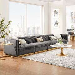 Sanguine Gray Channel Tufted Performance Velvet 4-Seat Modular Sectional Sofa - Ornate Home