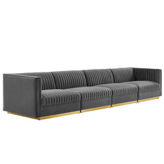 Sanguine Gray Channel Tufted Performance Velvet 4-Seat Modular Sectional Sofa - Ornate Home