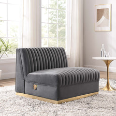 Sanguine Gray Channel Tufted Performance Velvet Modular Sectional Sofa Armless Chair - Ornate Home