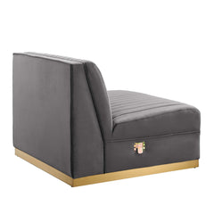 Sanguine Gray Channel Tufted Performance Velvet Modular Sectional Sofa Armless Chair - Ornate Home