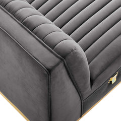 Sanguine Gray Channel Tufted Performance Velvet Modular Sectional Sofa Armless Chair - Ornate Home