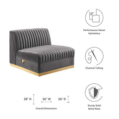 Sanguine Gray Channel Tufted Performance Velvet Modular Sectional Sofa Armless Chair - Ornate Home