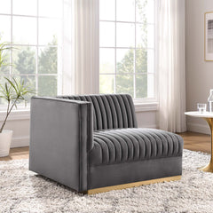 Sanguine Gray Channel Tufted Performance Velvet Modular Sectional Sofa Left-Arm Chair - Ornate Home