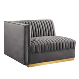 Sanguine Gray Channel Tufted Performance Velvet Modular Sectional Sofa Left-Arm Chair - Ornate Home