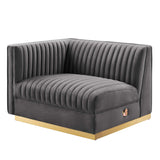 Sanguine Gray Channel Tufted Performance Velvet Modular Sectional Sofa Left-Arm Chair - Ornate Home