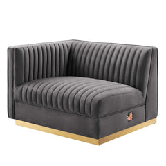 Sanguine Gray Channel Tufted Performance Velvet Modular Sectional Sofa Left-Arm Chair - Ornate Home