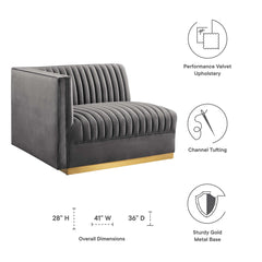 Sanguine Gray Channel Tufted Performance Velvet Modular Sectional Sofa Left-Arm Chair - Ornate Home