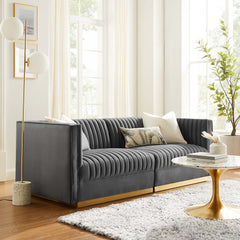 Sanguine Gray Channel Tufted Performance Velvet Modular Sectional Sofa Loveseat - Ornate Home