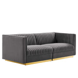Sanguine Gray Channel Tufted Performance Velvet Modular Sectional Sofa Loveseat - Ornate Home