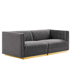 Sanguine Gray Channel Tufted Performance Velvet Modular Sectional Sofa Loveseat - Ornate Home