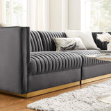 Sanguine Gray Channel Tufted Performance Velvet Modular Sectional Sofa Loveseat - Ornate Home