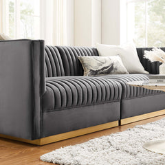 Sanguine Gray Channel Tufted Performance Velvet Modular Sectional Sofa Loveseat - Ornate Home