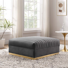 Sanguine Gray Channel Tufted Performance Velvet Modular Sectional Sofa Ottoman - Ornate Home