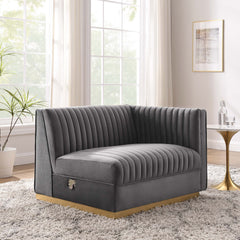 Sanguine Gray Channel Tufted Performance Velvet Modular Sectional Sofa Right-Arm Chair - Ornate Home