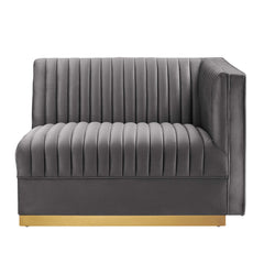 Sanguine Gray Channel Tufted Performance Velvet Modular Sectional Sofa Right-Arm Chair - Ornate Home