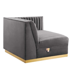 Sanguine Gray Channel Tufted Performance Velvet Modular Sectional Sofa Right-Arm Chair - Ornate Home