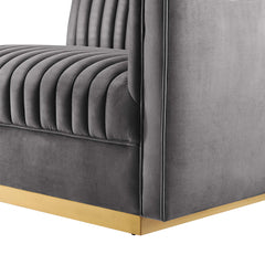 Sanguine Gray Channel Tufted Performance Velvet Modular Sectional Sofa Right-Arm Chair - Ornate Home