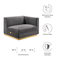 Sanguine Gray Channel Tufted Performance Velvet Modular Sectional Sofa Right-Arm Chair - Ornate Home