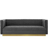 Sanguine Gray Vertical Channel Tufted Performance Velvet Sofa - Ornate Home