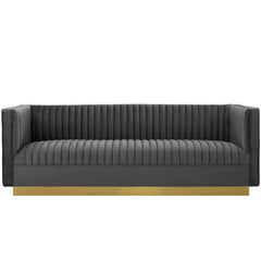 Sanguine Gray Vertical Channel Tufted Performance Velvet Sofa - Ornate Home