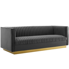 Sanguine Gray Vertical Channel Tufted Performance Velvet Sofa - Ornate Home