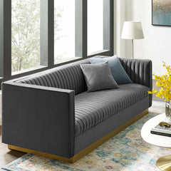 Sanguine Gray Vertical Channel Tufted Performance Velvet Sofa - Ornate Home