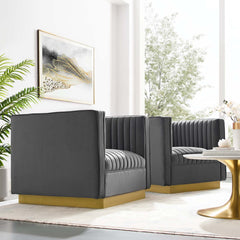 Sanguine Gray Vertical Channel Tufted Upholstered Performance Velvet Armchair (Set of 2) - Ornate Home