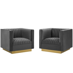 Sanguine Gray Vertical Channel Tufted Upholstered Performance Velvet Armchair (Set of 2) - Ornate Home