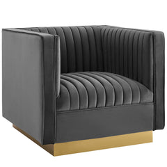 Sanguine Gray Vertical Channel Tufted Upholstered Performance Velvet Armchair (Set of 2) - Ornate Home
