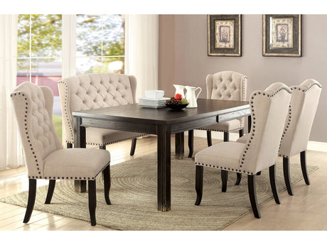 Sania Antique Black/Beige Table & 4 Chairs & 2-Seater Bench - Ornate Home