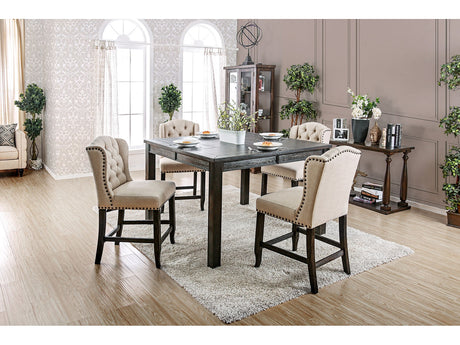 Sania Antique Black/Beige7 Pc. Sq Counter Height Table Set w/ Wingback Chairs - Ornate Home