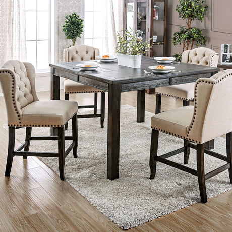 Sania Antique Black/Beige7 Pc. Sq Counter Height Table Set w/ Wingback Chairs - Ornate Home