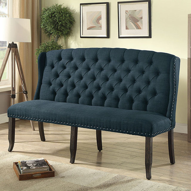 Sania Antique Black/Blue 3-Seater Loveseat Bench - Ornate Home