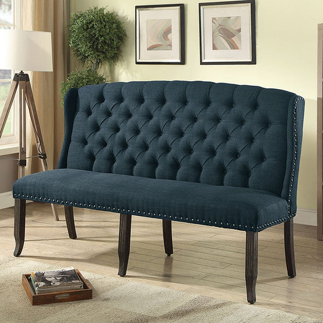 Sania Antique Black/Blue 3-Seater Loveseat Bench - Ornate Home
