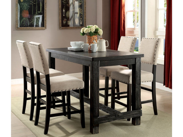 Sania Antique Black/Ivory 5 Pc. Counter Height Dining Room Set - Ornate Home