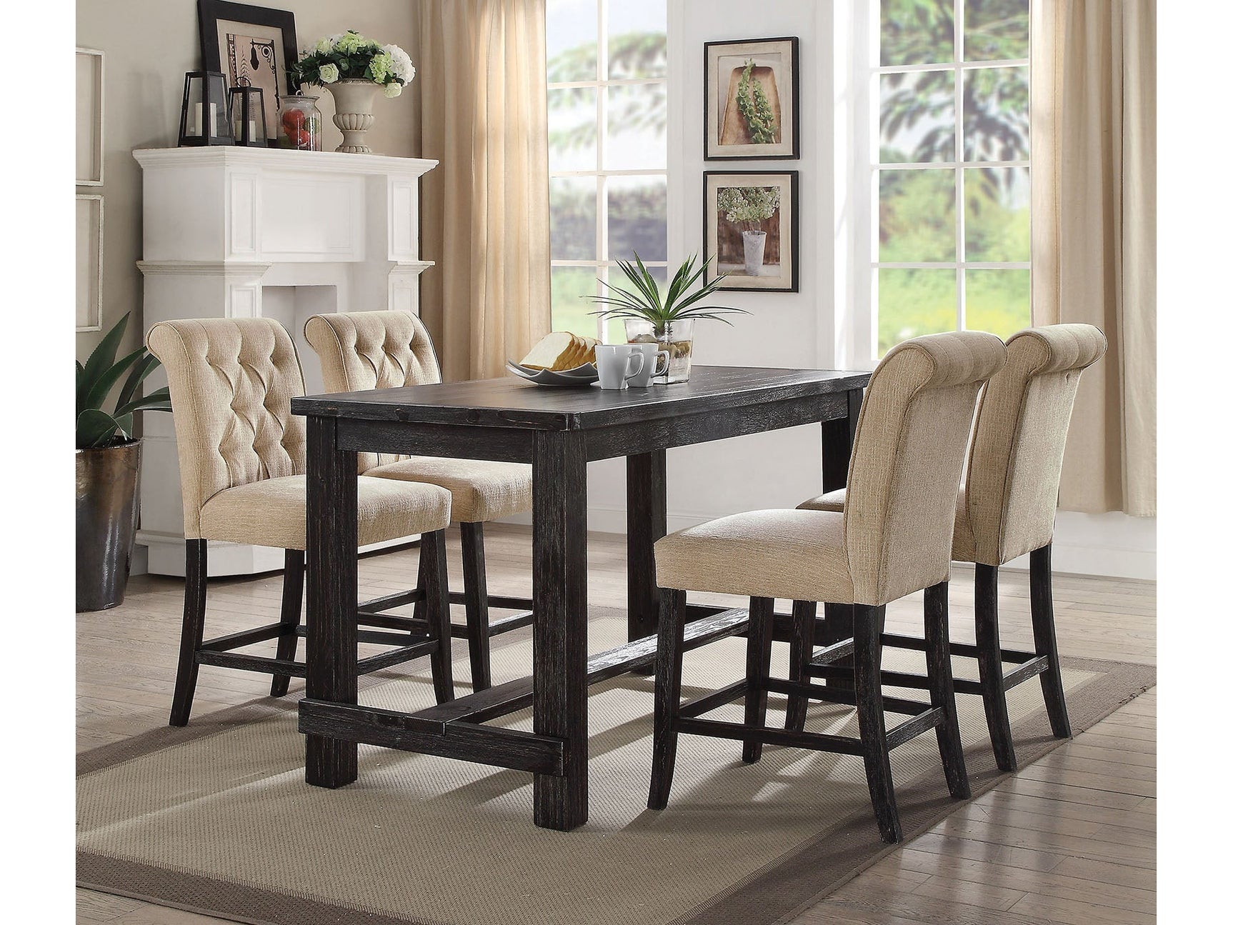 Sania Antique Black/Ivory 5 Pc. Counter Height Table Set - Ornate Home