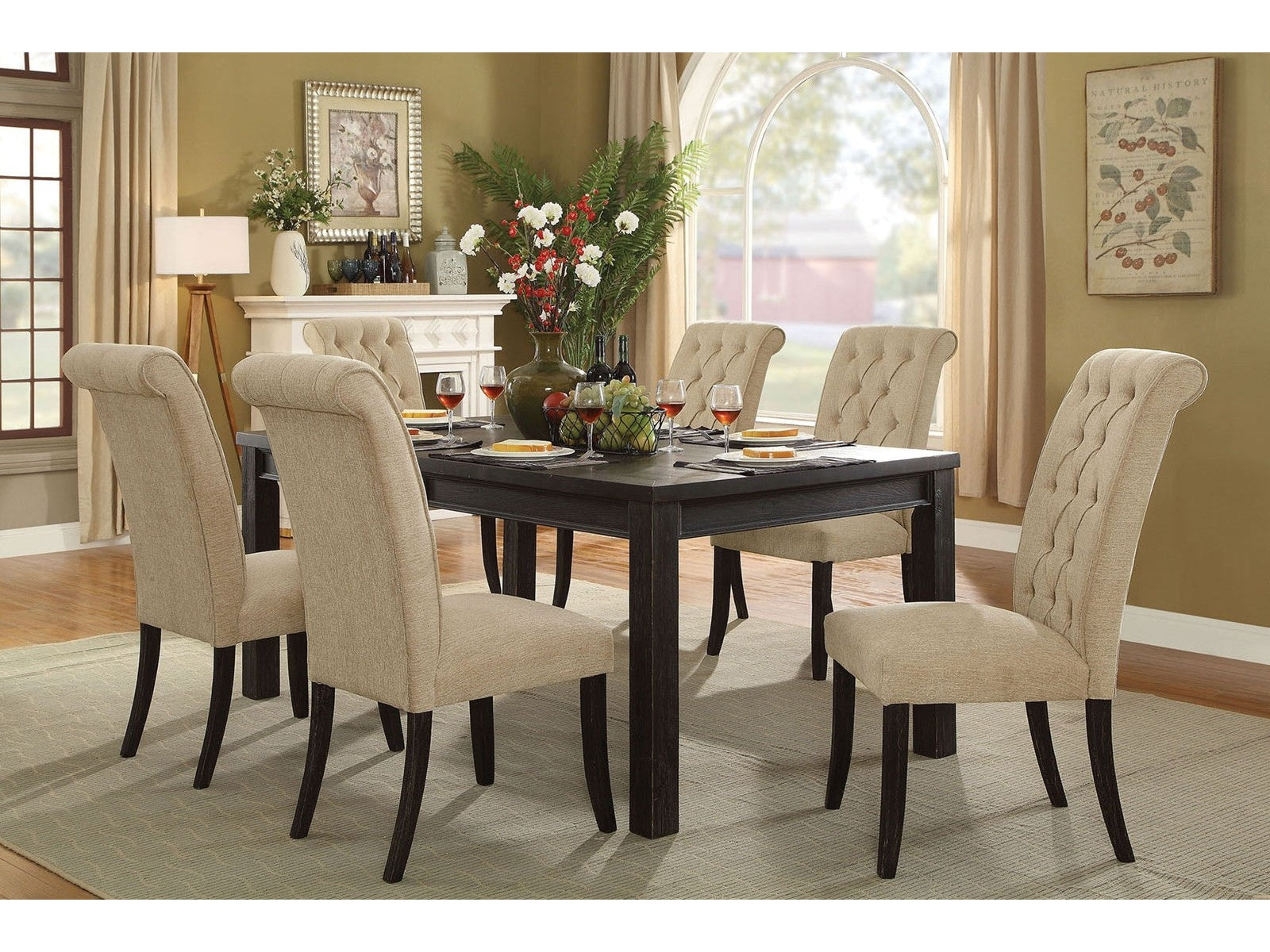 Sania Antique Black/Ivory 7 Pc. Dining Room Set - Ornate Home